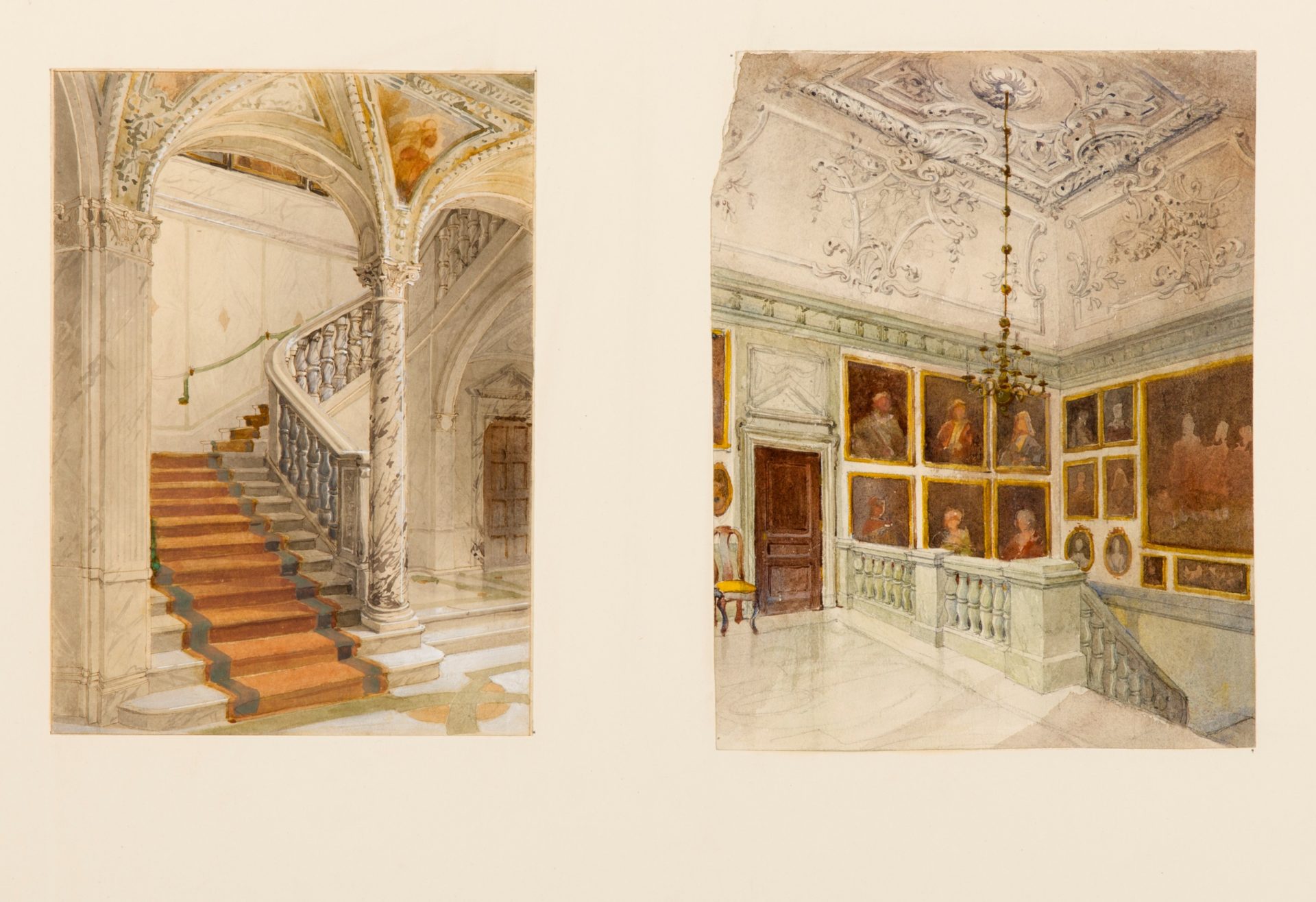 A view of Water colour drawings of the Upper and Lower Vestibule.