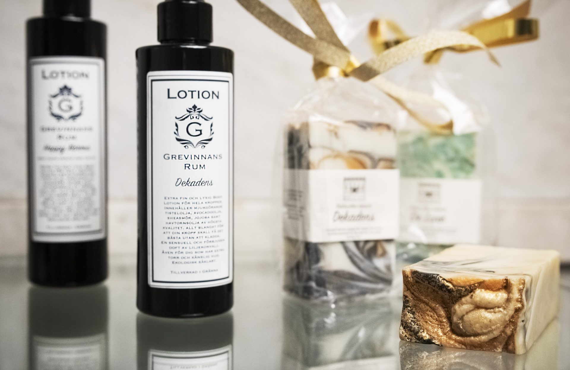 Body lotion and soaps in the museum shop.