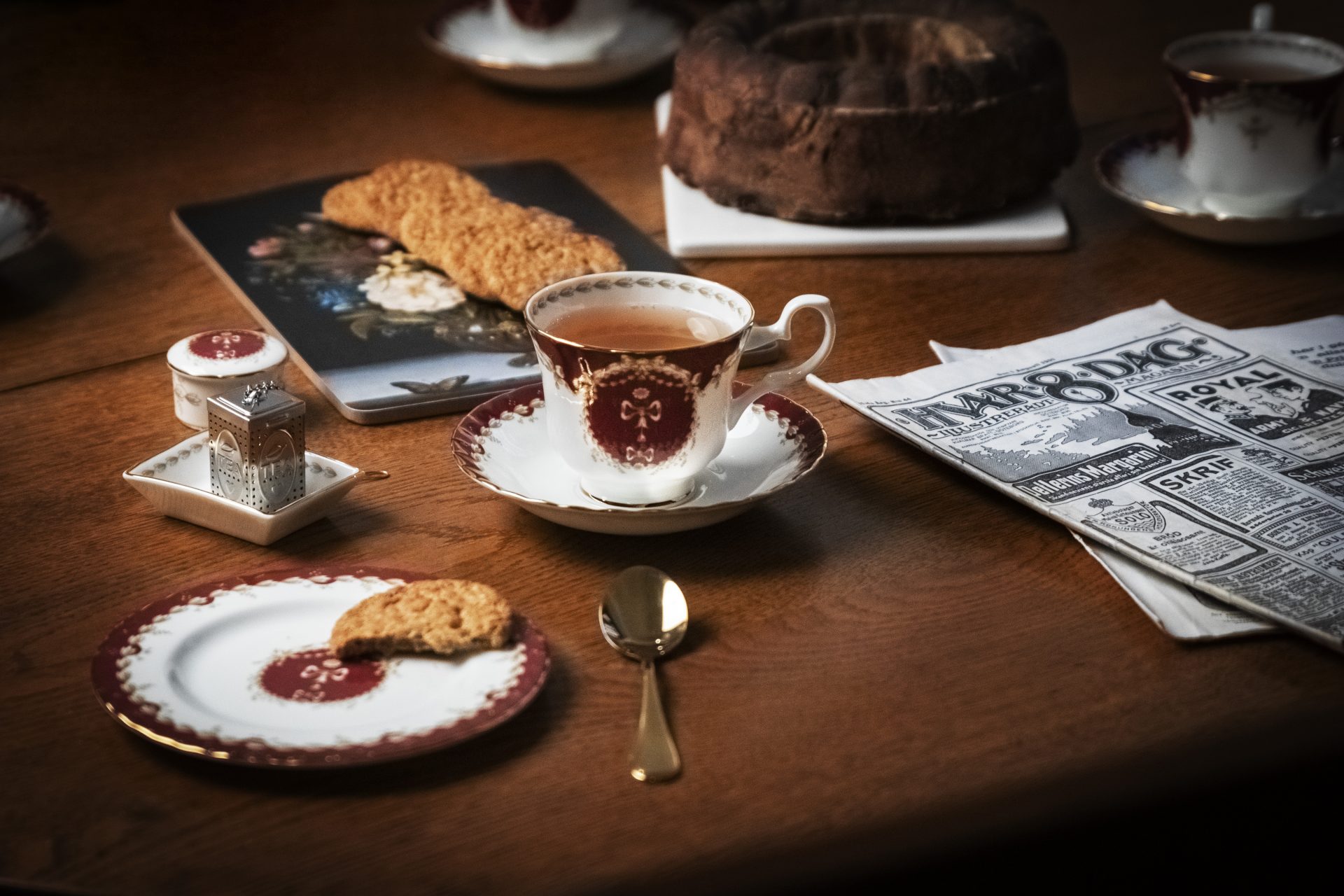 Cup with saucer and cookies.