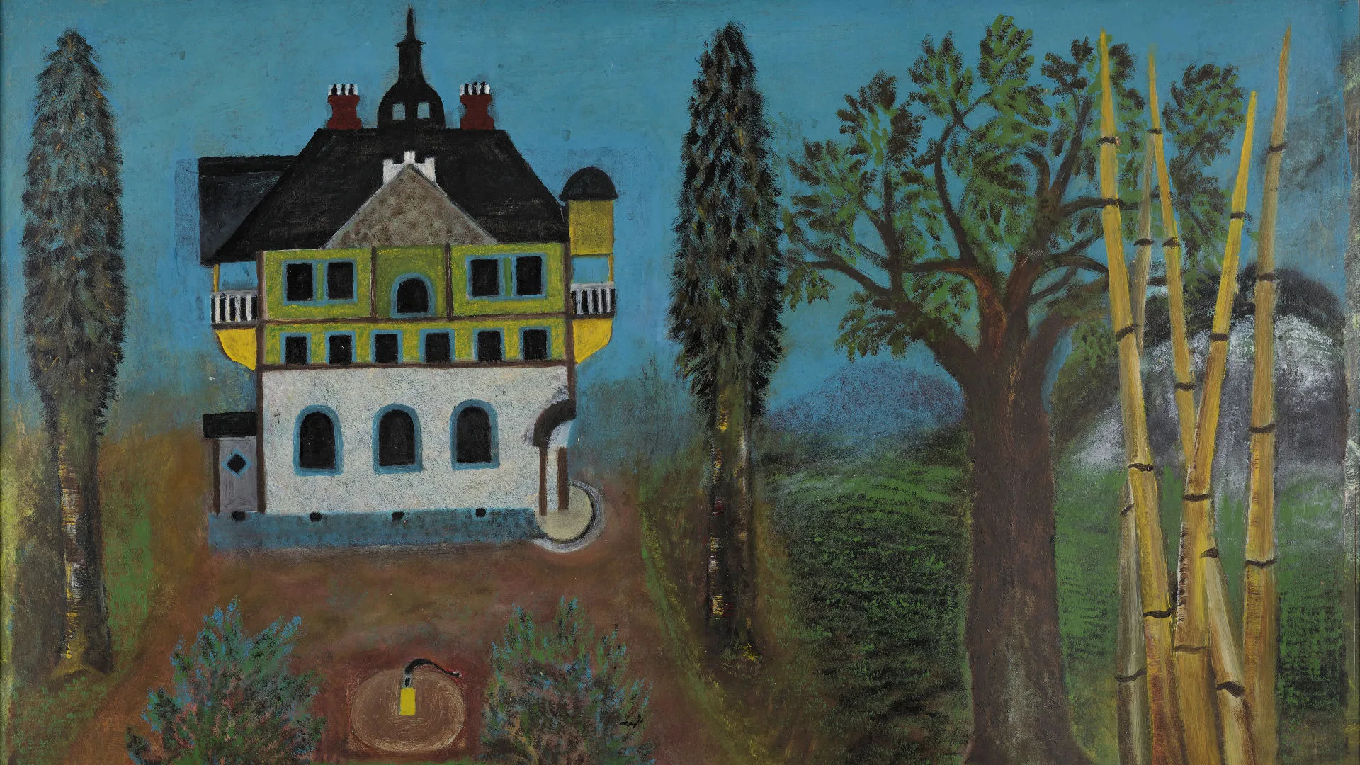 A painting of a house.